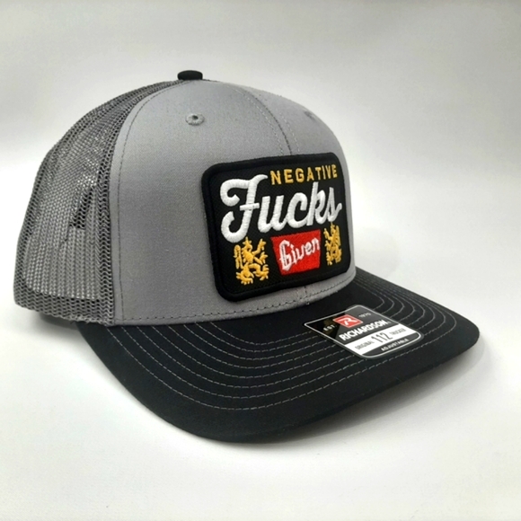 Negative Fucks Given Richardson 112 Trucker Mesh Snapback Cap Hat Gray Black - Picture 3 of 4